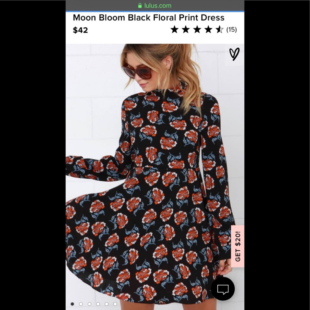 Moon Bloom Black Floral Print Dress - EUC